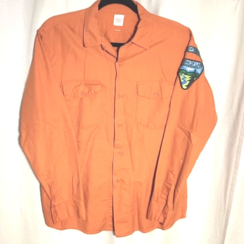 Vintage BLM Firefighter Flame Proofed Safety Shirt Orange Men's Large - Picture 1 of 8